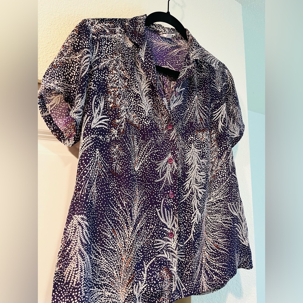 Vintage Kling Wah Abstract Leaf Blouse (70s/80s Style)